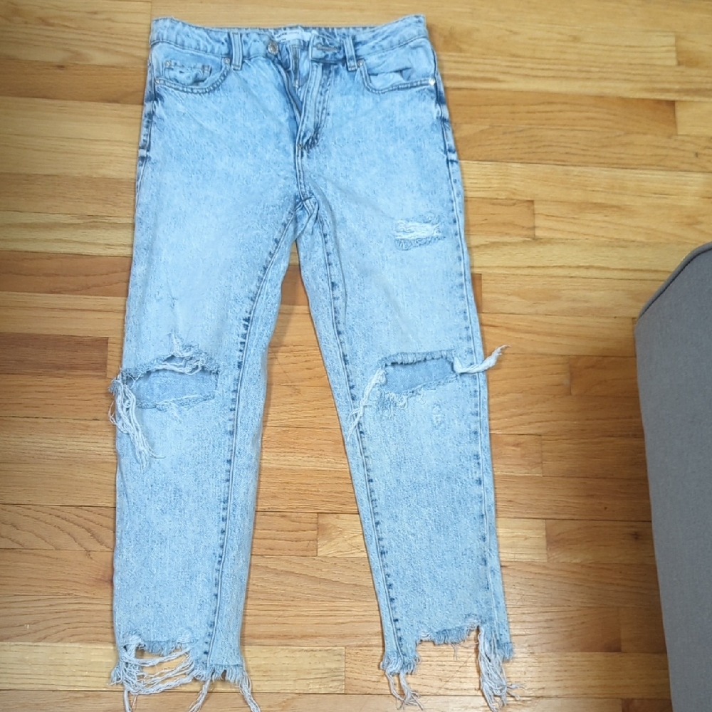 Garage Light Blue Distressed Ankle Jeans
